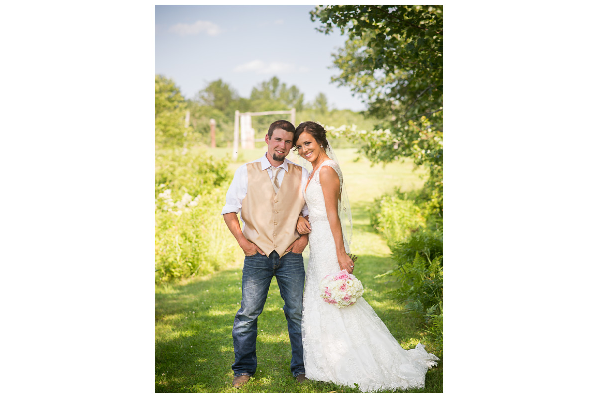 bride and groom photos on farm in the summer