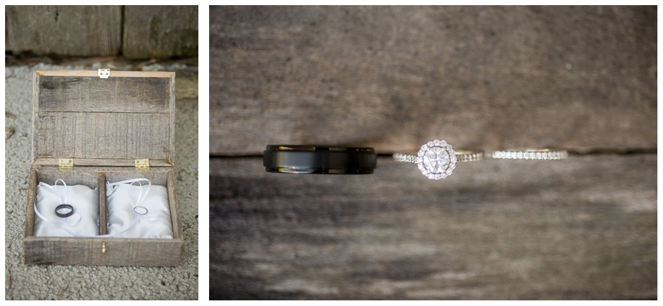 wedding rings on barn wood