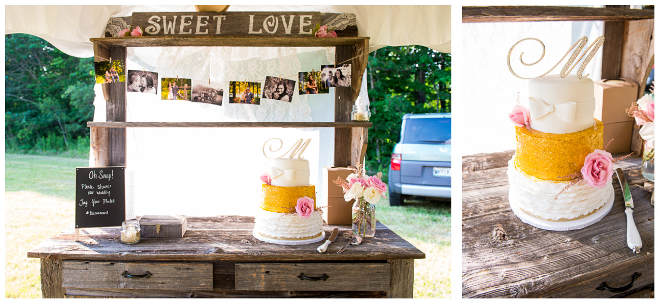 rustic and elegant wedding cake with photos