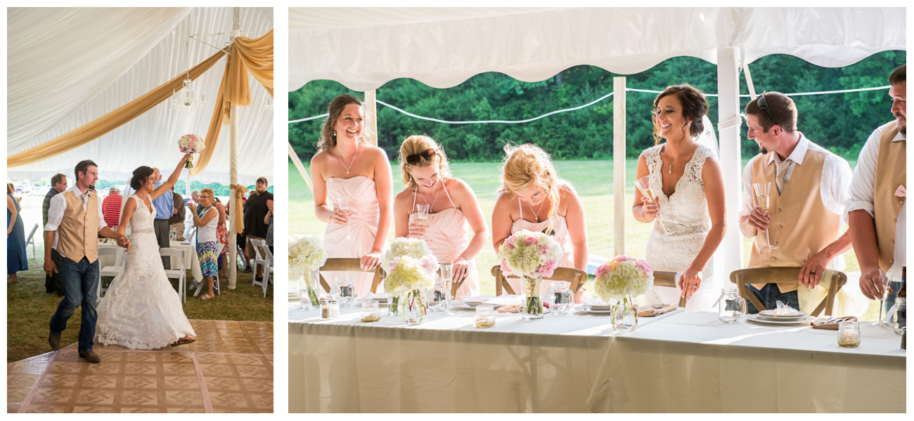 bride and groom introduced at farm wedding