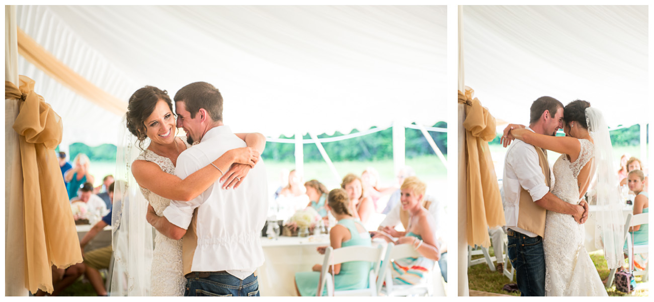 first dance in white tent wedding reception