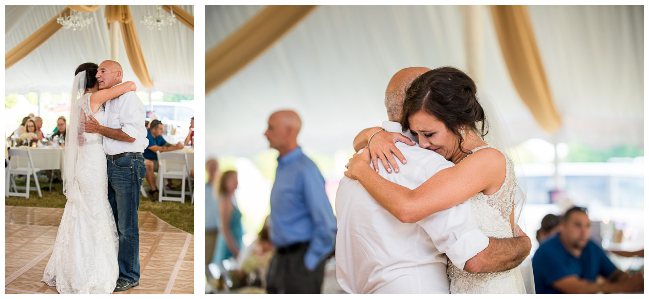 bride crying while dancing with her dad