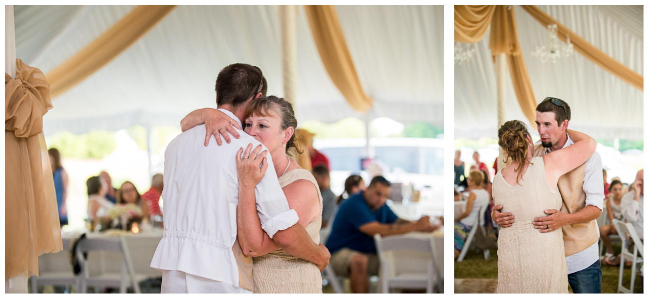 groom dancing with mom during reception