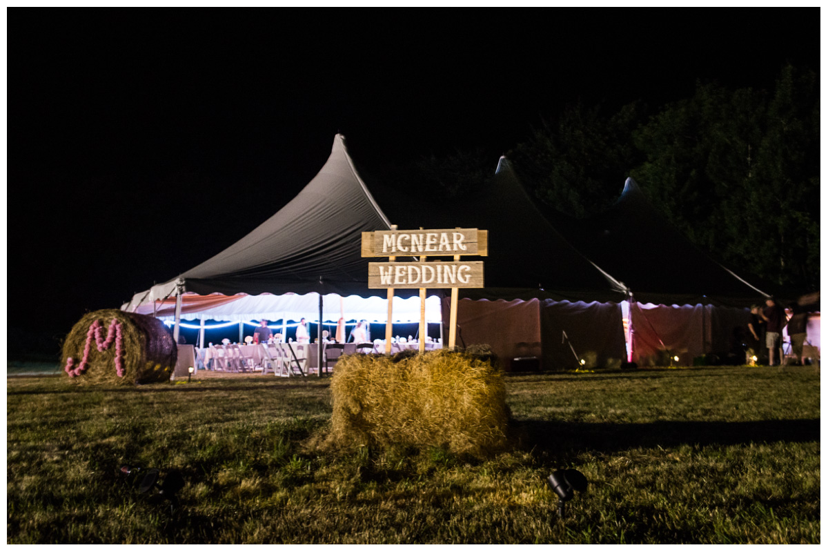 wedding tent at night with lights