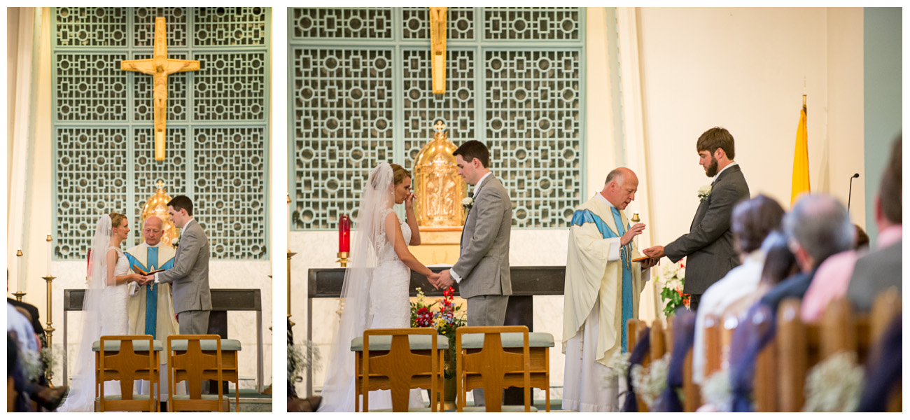 bride and groom at alter during wedding ceremony in church