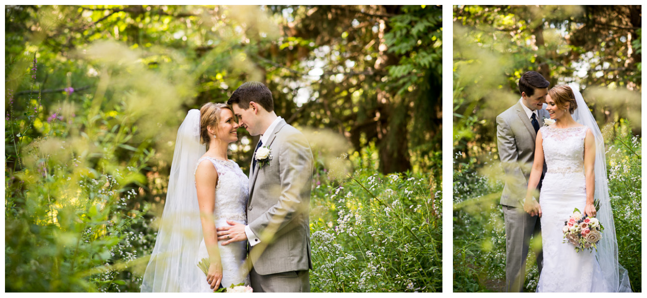 bride and groom smiling at each other during photos