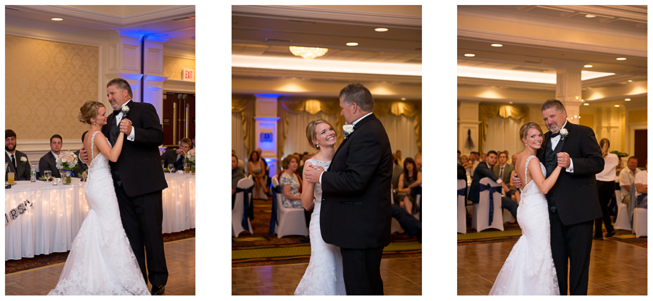 happy bride dancing with dad during Maine Wedding