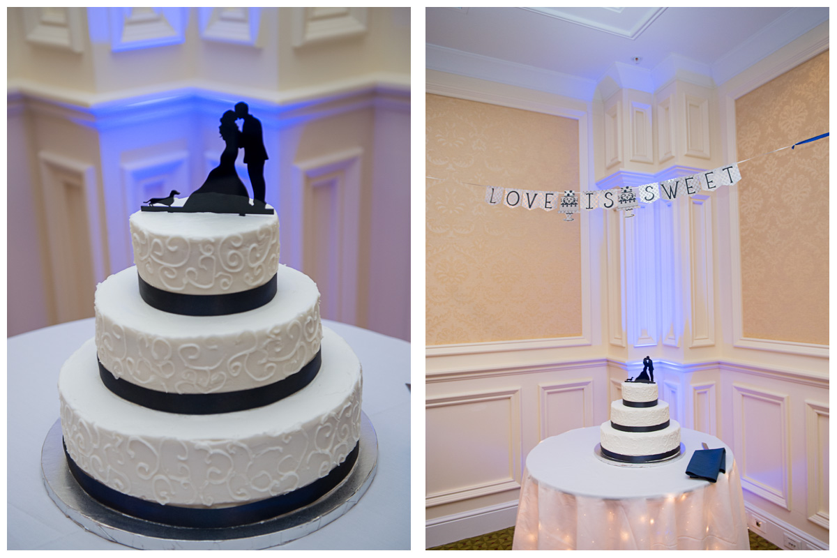 personalized wedding cake toppers with navy blue and white cake