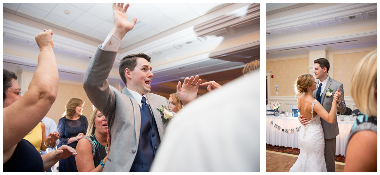 groom dancing during hotel wedding reception