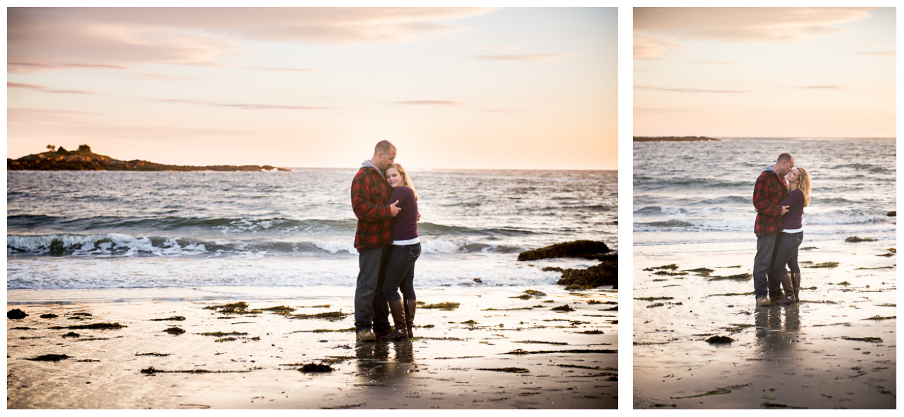 sunset engagement photos on the beach in Maine