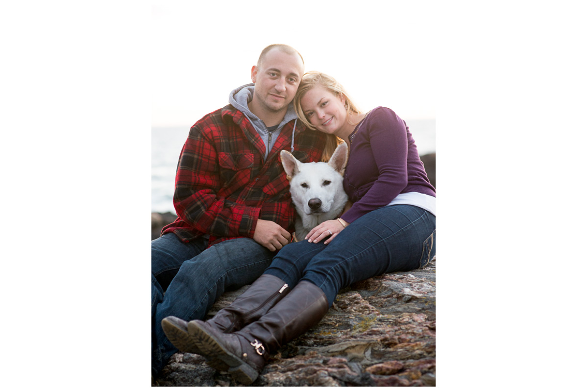 hermit island engagement session with dog