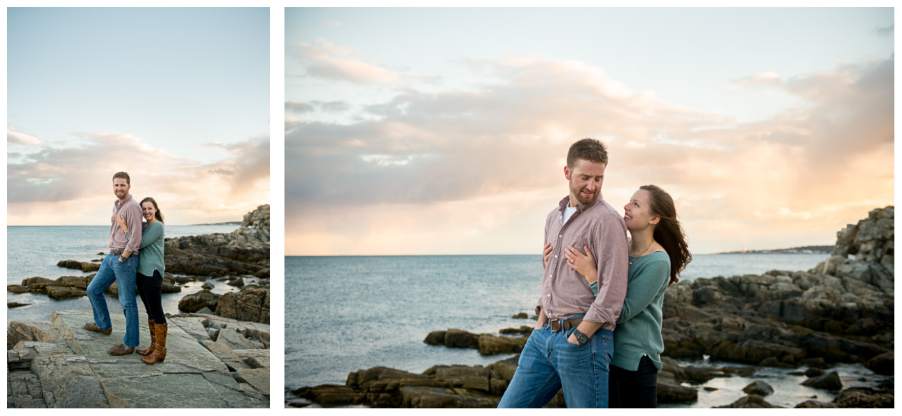 genuine engagement photos in Cape Elizabeth at sunset