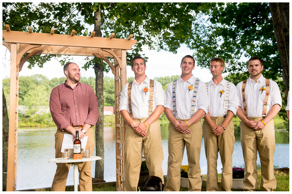 groom with groomsmen during new hampshire wedding ceremony