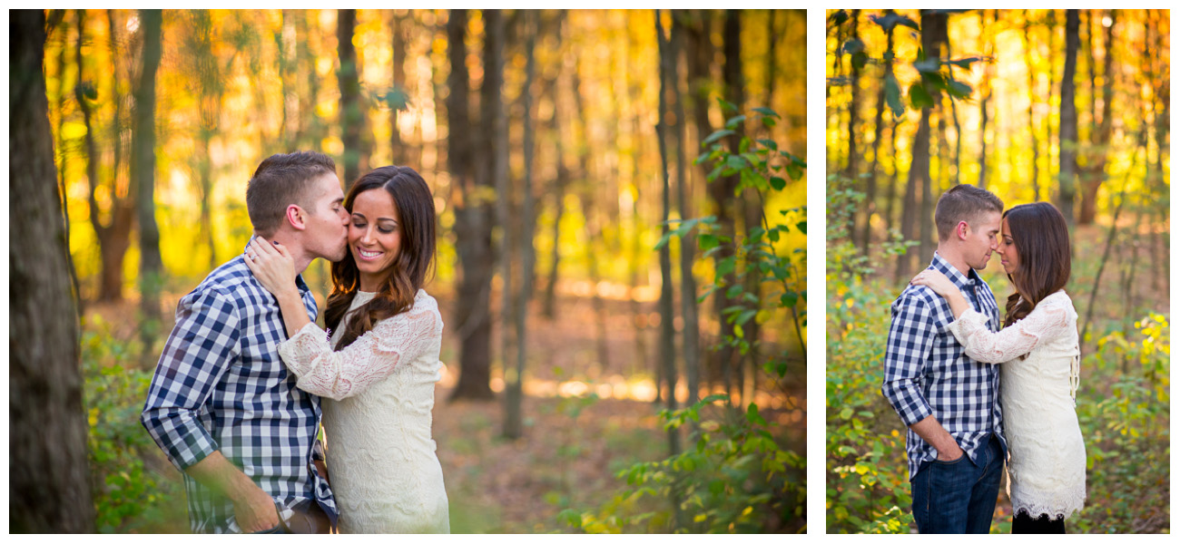 happy couple in love in the woods during fall 