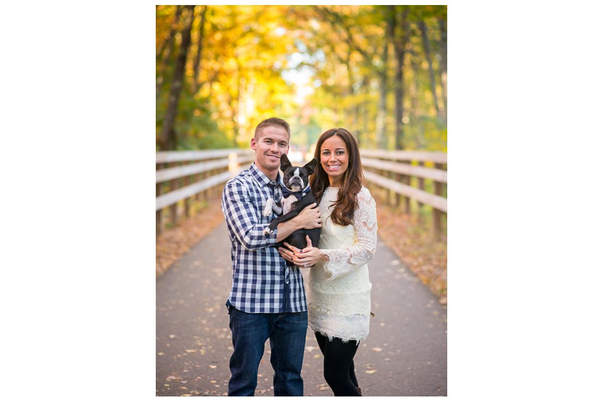 fall engagement photos with dogs