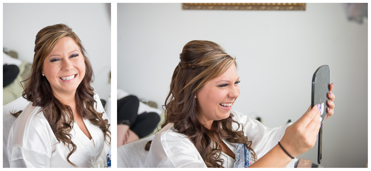 happy and excited bride in robe