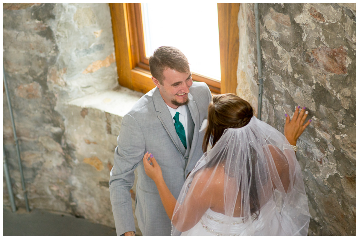 happy groom seeing bride on wedding day