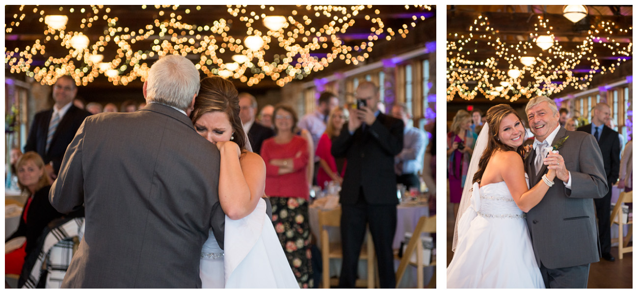 bride crying while dancing with dad at wedding