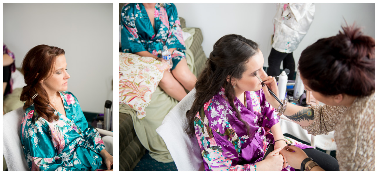 bridemaids in robes getting ready for Rhode Island wedding