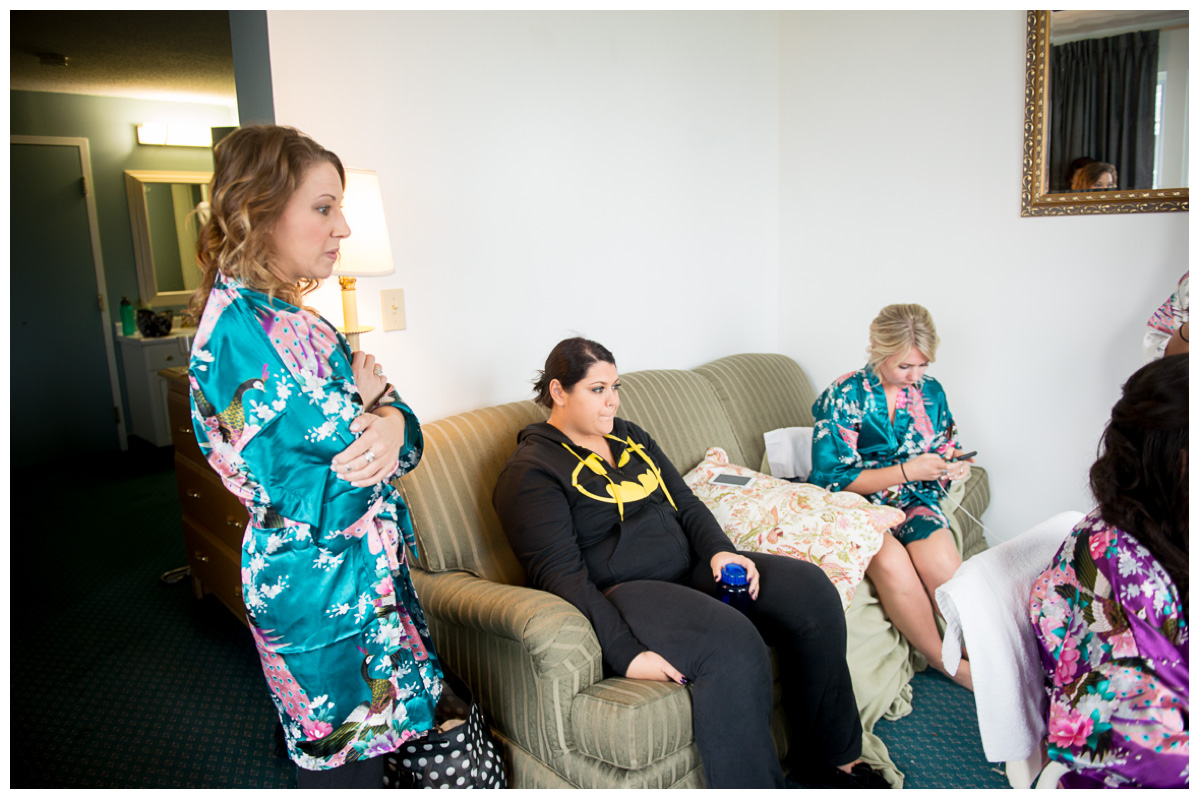 bridesmaids getting ready in bridal suite