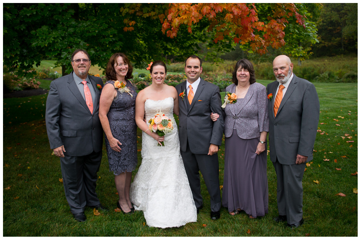 Couple with family at Maine Barn Wedding