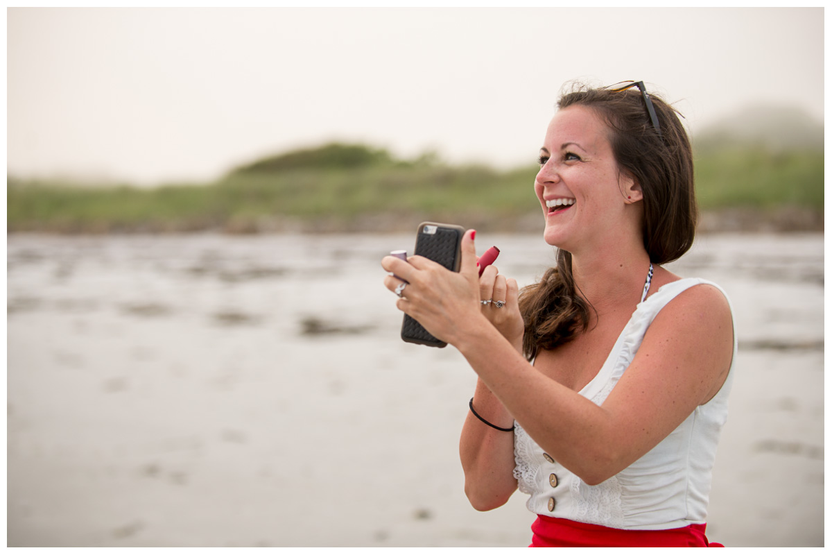 recently engaged on the beach in maine