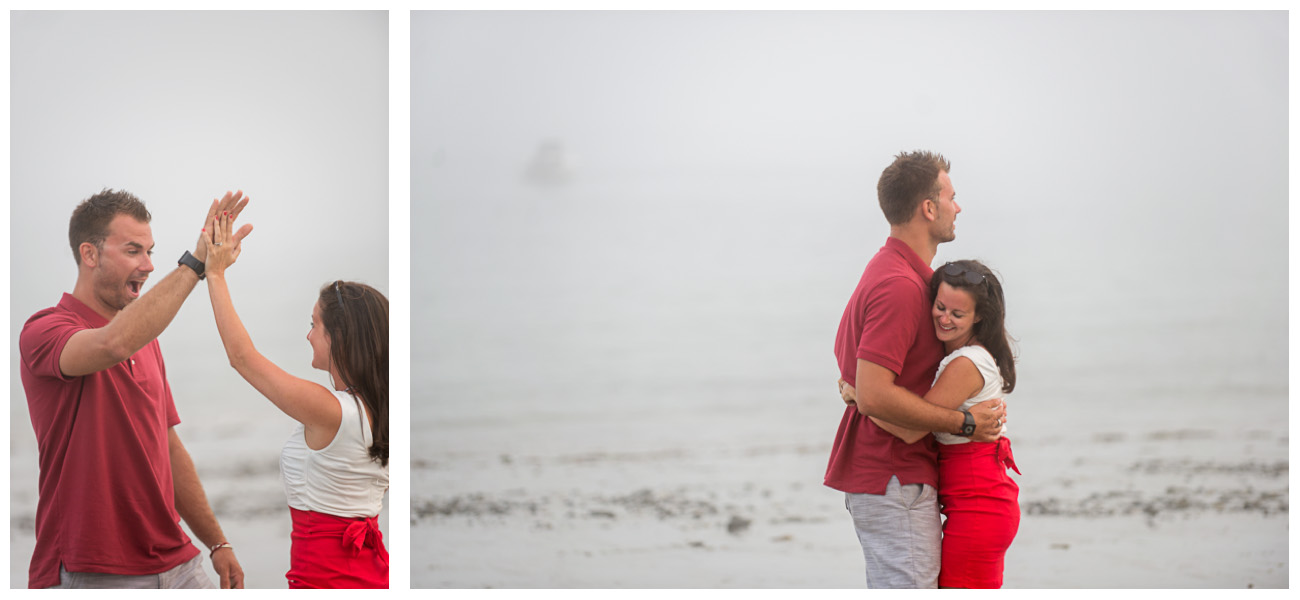 celebrating engagement on a maine beach