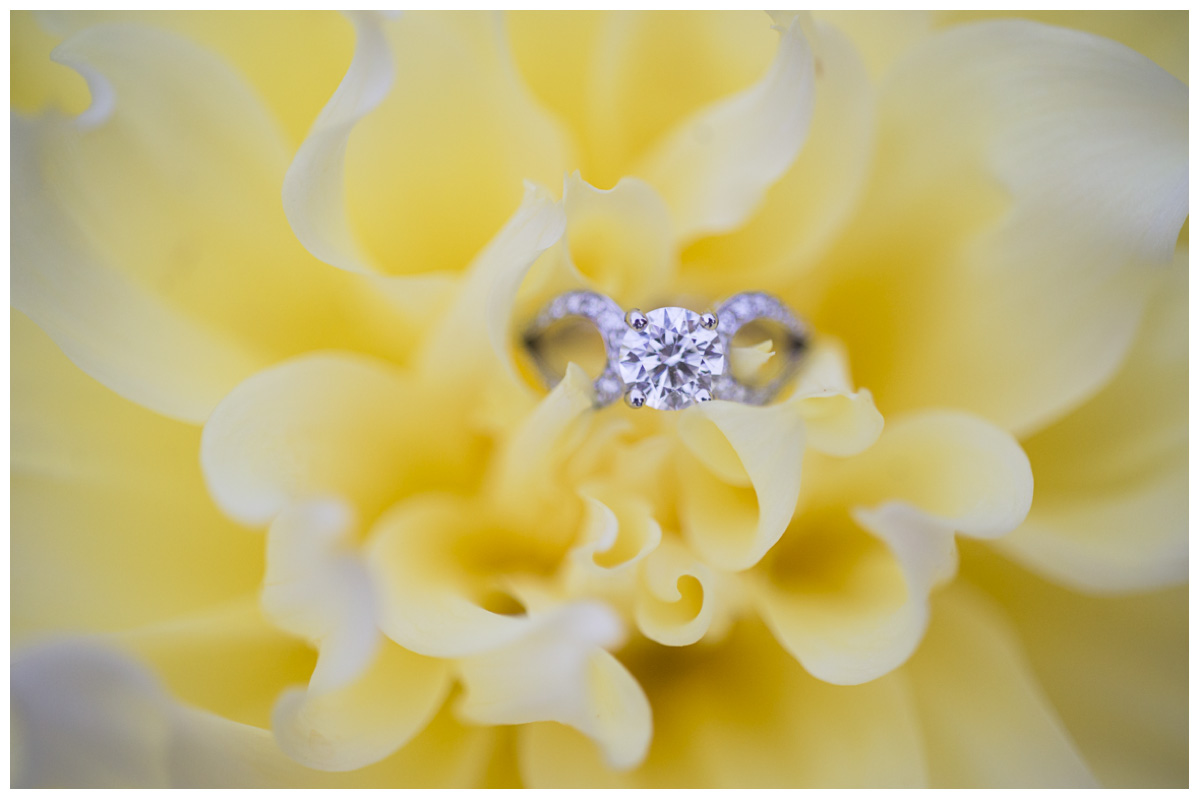 diamond engagement ring in yellow flower