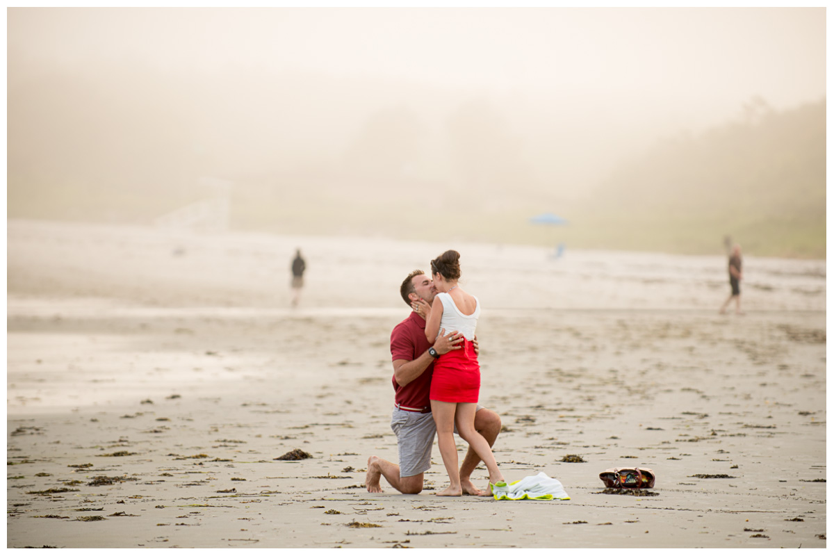 Maine Beach engagement proposal at sunset