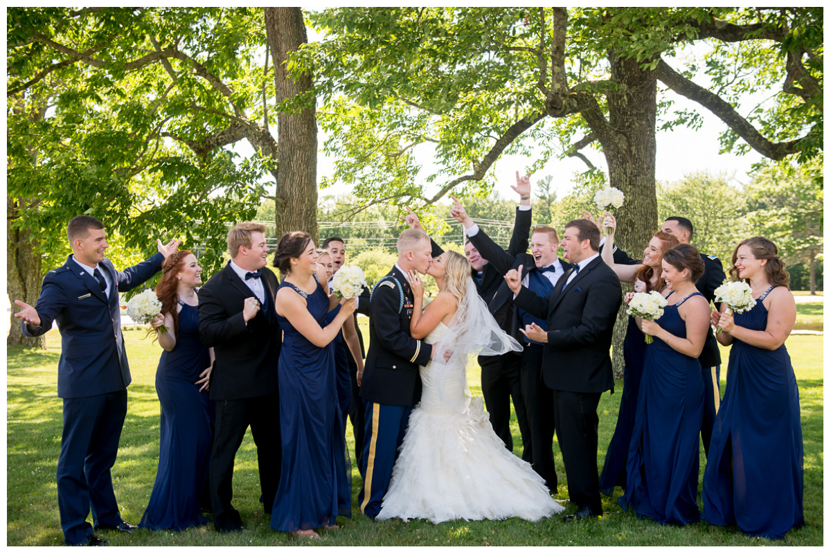 excited wedding party with bride and groom for a Maine Wedding
