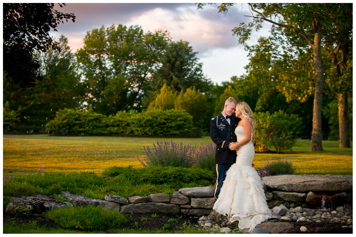 emotional couple on wedding day at sunset