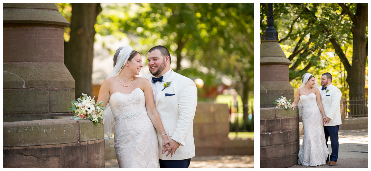 Bride and groom in Bushnell Park 