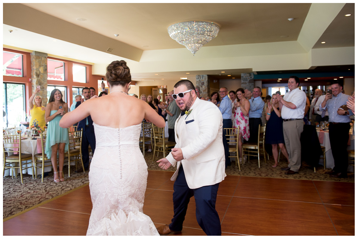 bride and groom dancing at wedding reception