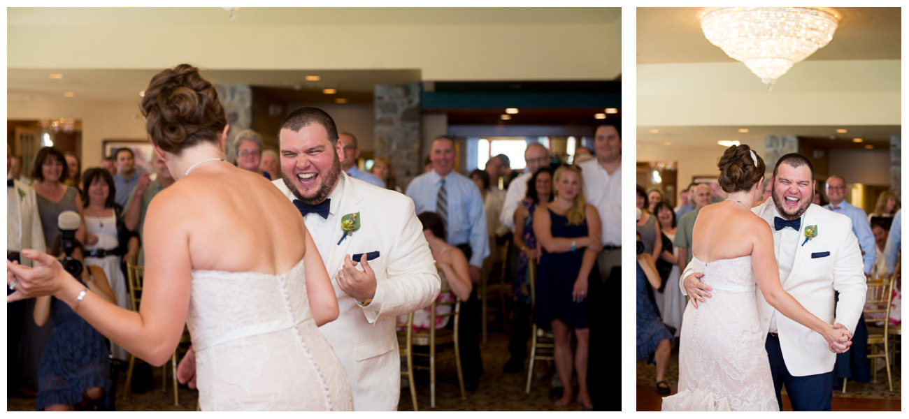 happy couple dancing during first dance 