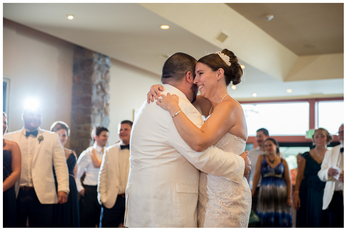 first dance with pretty lighting during ballroom reception