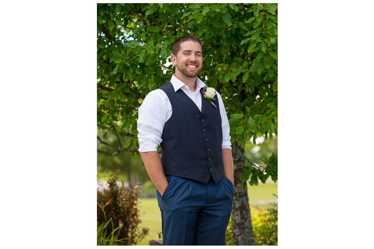 Navy blue groom's attire