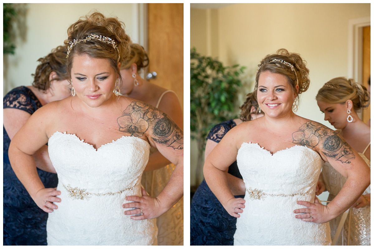 bride getting ready for wedding in maine