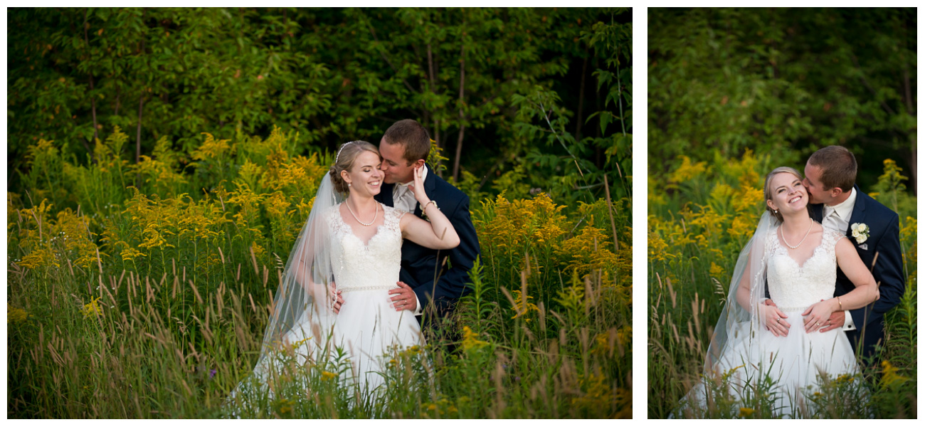 happy couple in field with yellow flowers