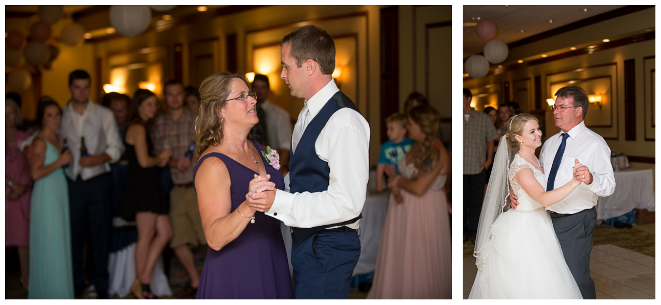 mother son dance and father daughter dance during wedding reception