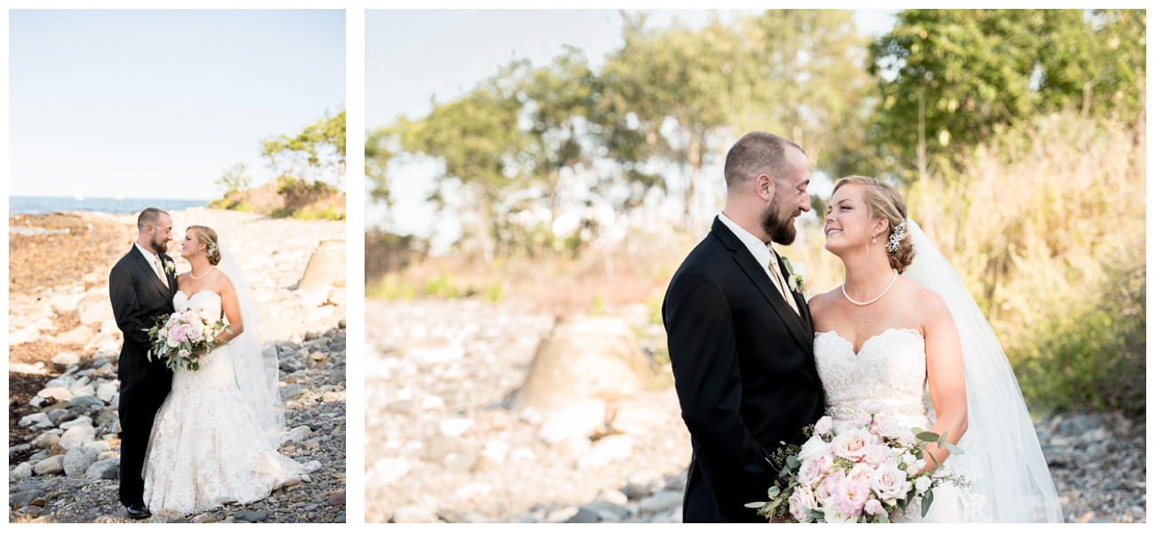 light and airy wedding photos on a rocky beach