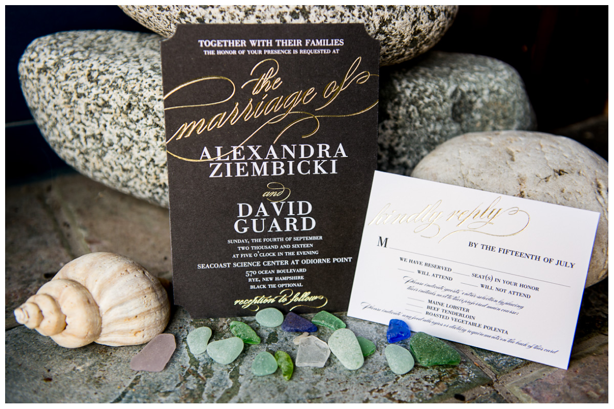 elegant wedding invitations with sea glass and shells