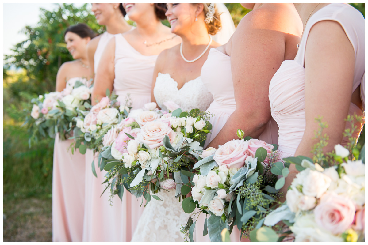 romantic green and pink bridal bouquets 