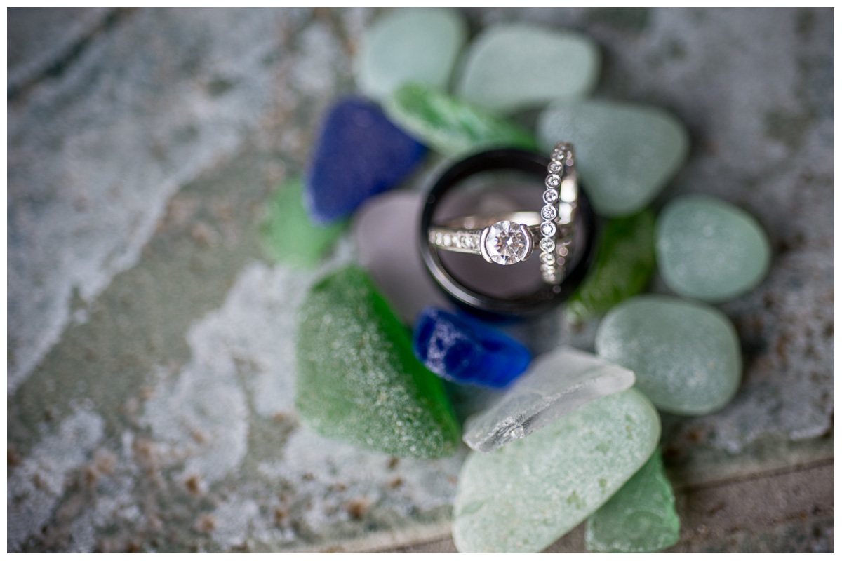 diamond wedding rings with sea glass 