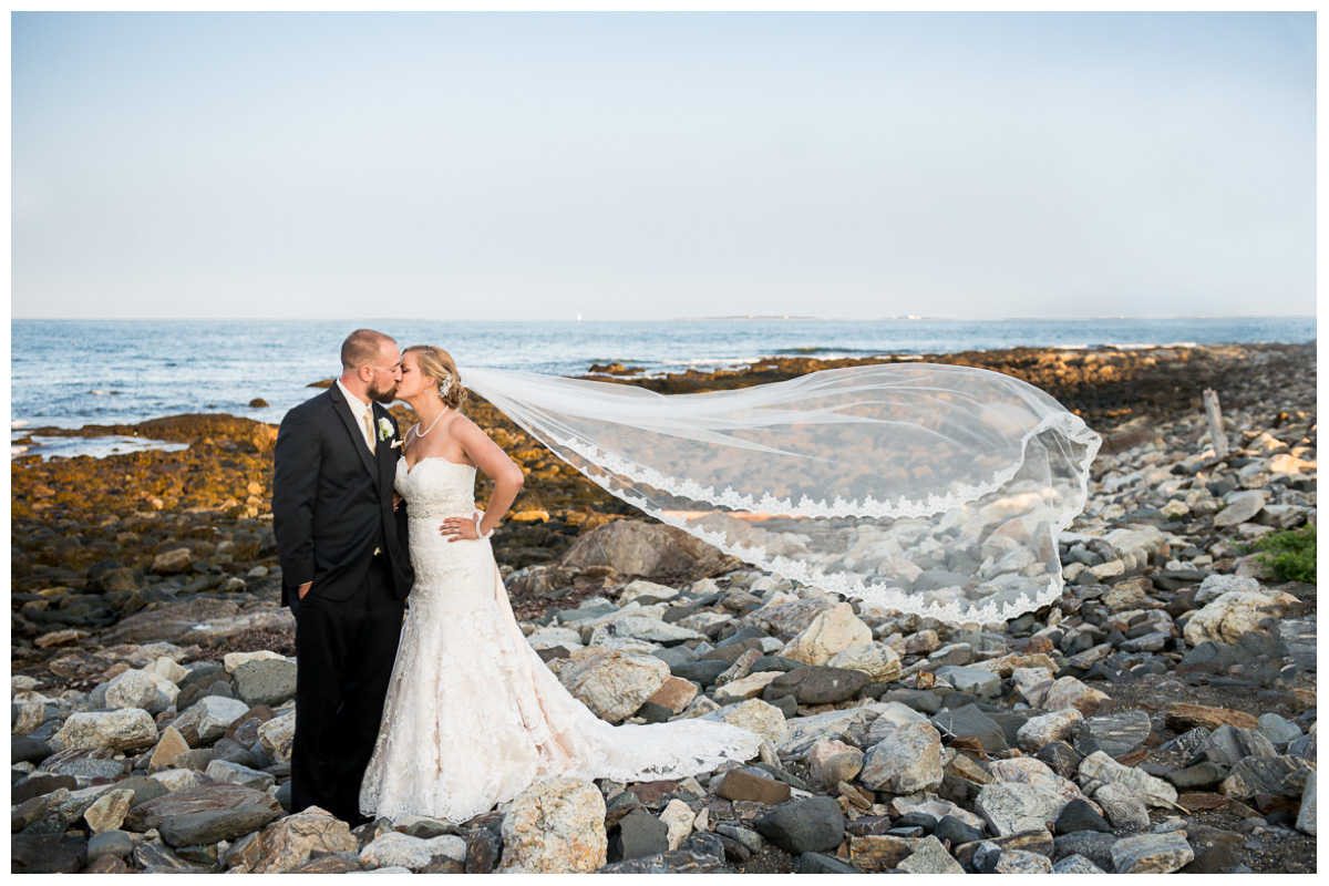 Elegant wedding photos on a beach in New Hampshire