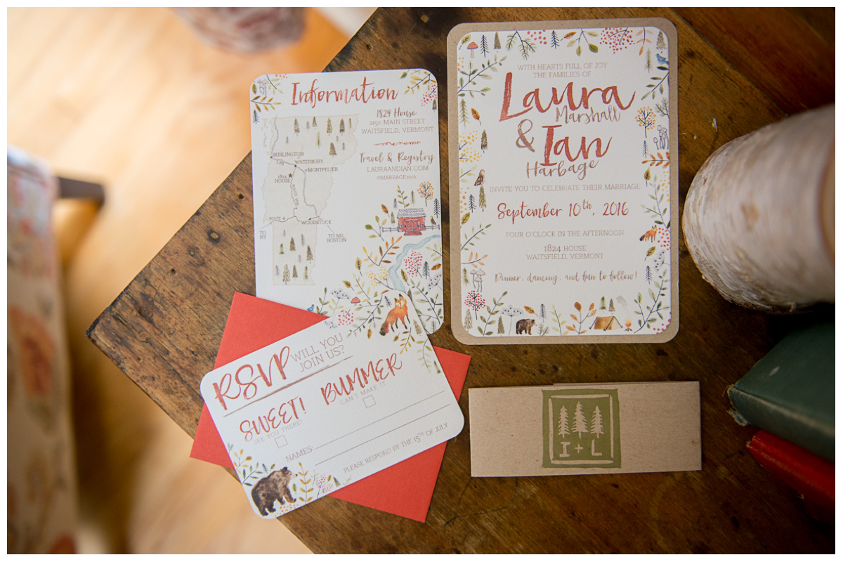 Rustic water colored wedding invitations with wildlife