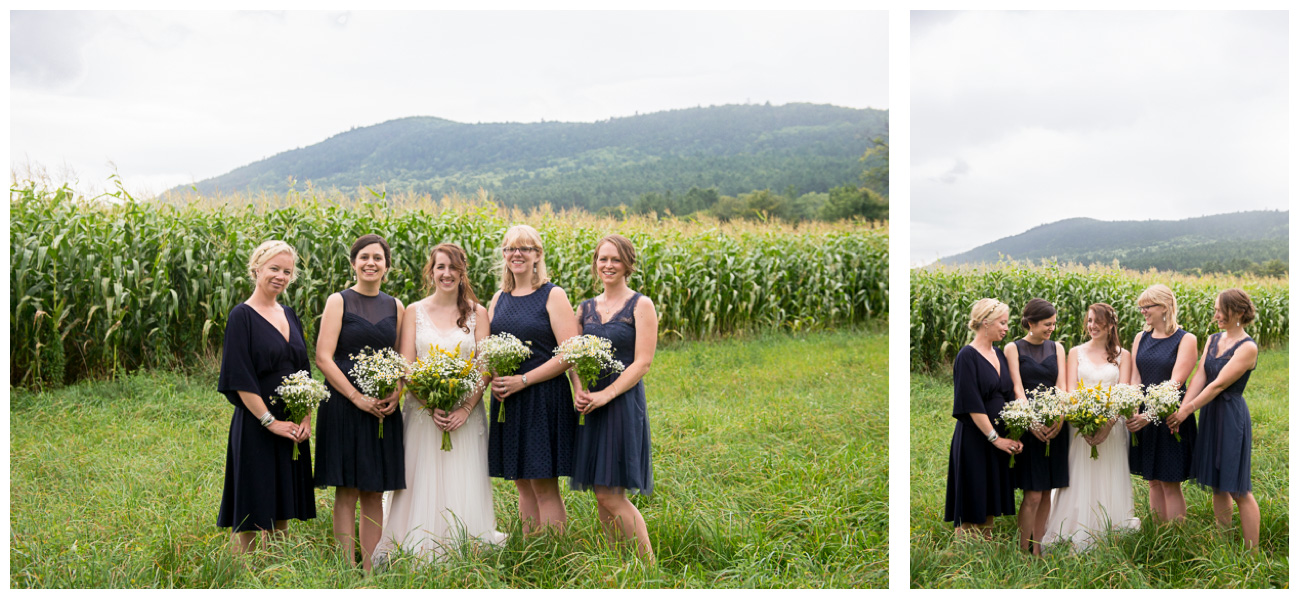 Bridesmaids with Bride in a field with moutons