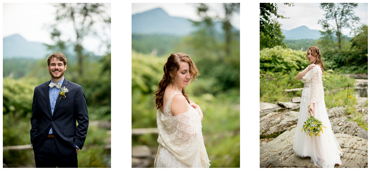 bride and groom portraits with mountains