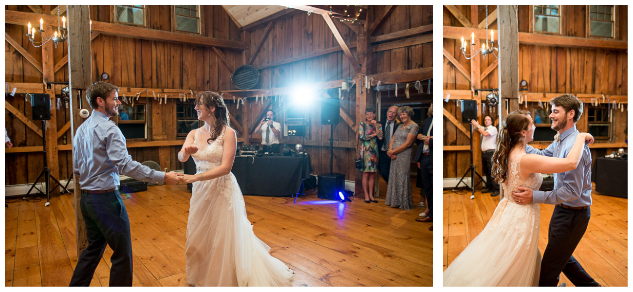 first dance in rustic new england barn 