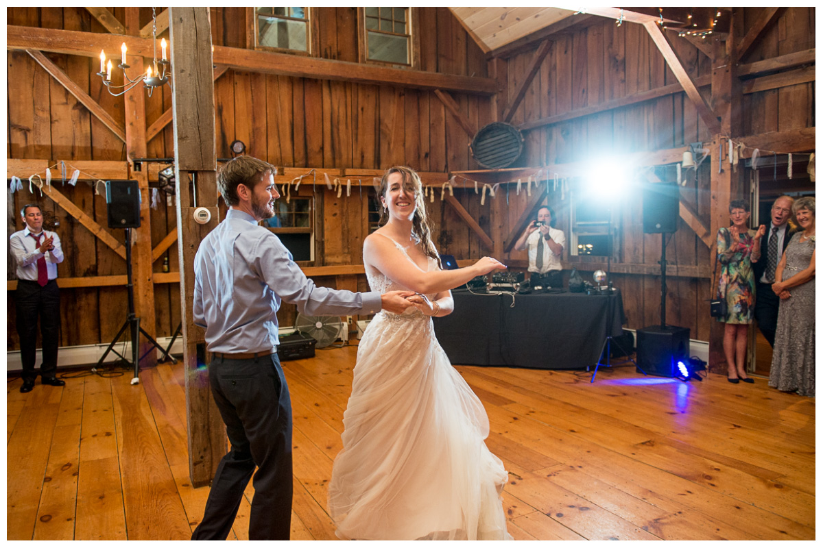 wedding reception inside a barn 