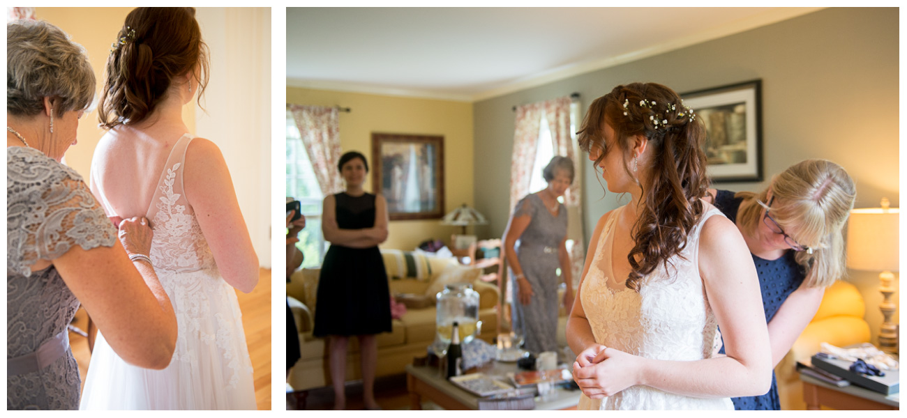 Vermont bride getting ready in old farm house